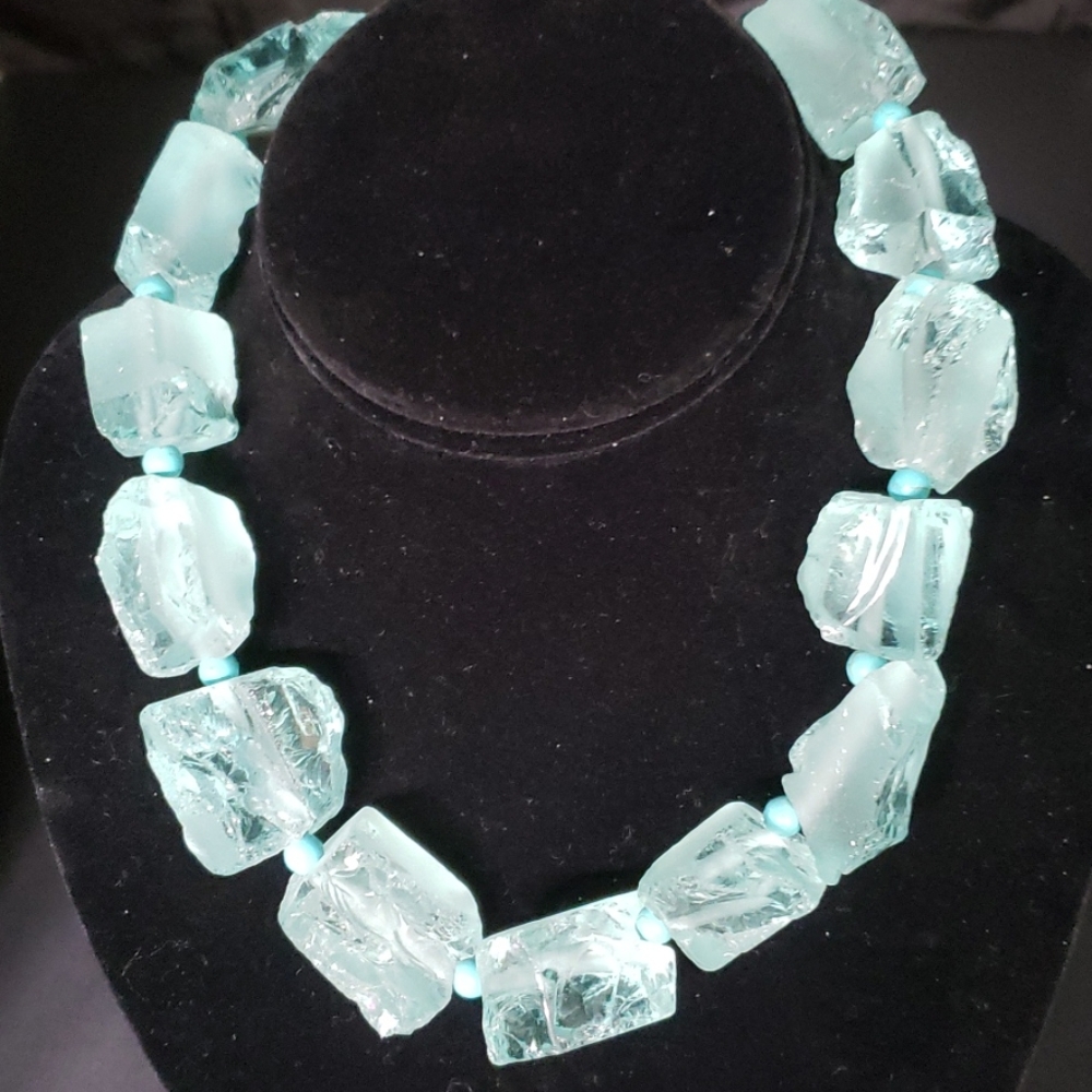Simulated aquamarine 'ice cube ' necklace